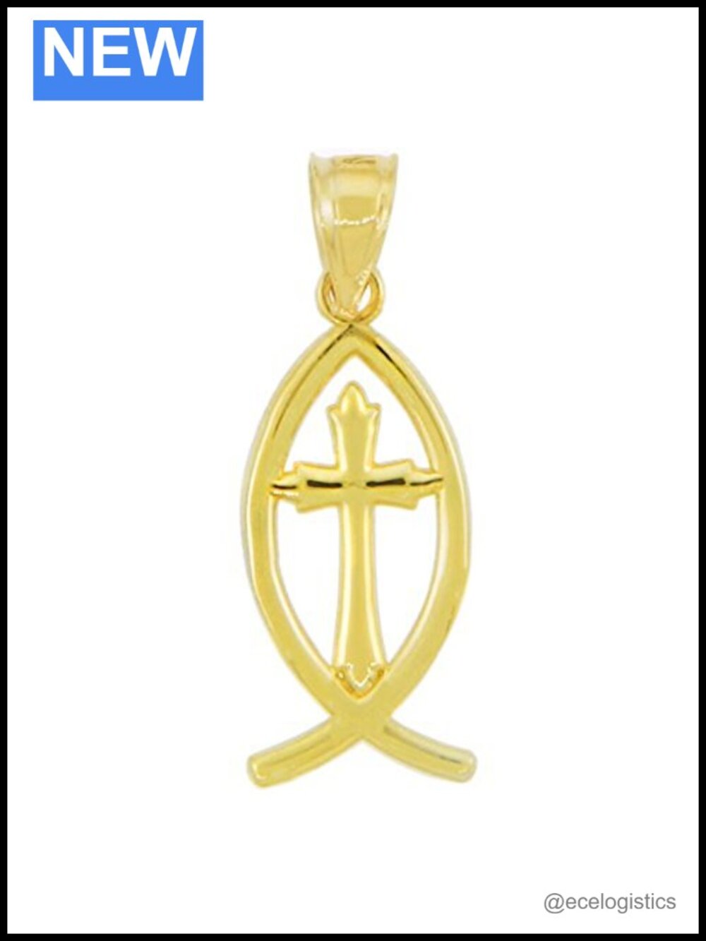 14k Gold Jesus Cross Ichthus Christian Fish Pendant Charm